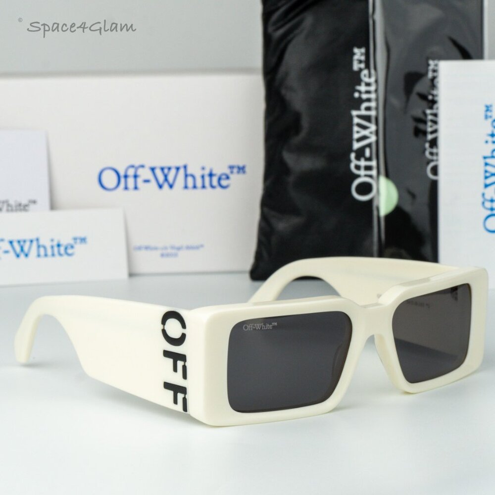 Off-White Women Sunglasses White Grey Square OERI097 MILANO 0107 NEW AUTHENTIC